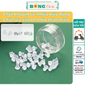 Hộp 100 chốt khuyên dự phòng nhiều chất liệu, phù hợp với nhiều loại khuyên tai PKK30 - Phụ kiện BÔNG Cài Tóc