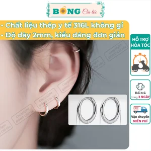 Bông tai tròn thép không gỉ 316L unisex, hoops, nhiều kích thước phong cách Hàn Quốc BT80 - khuyên tai BÔNG Cài Tóc