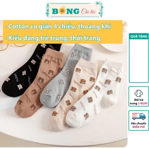Tất nữ cổ cao nhiều màu họa tiết gấu thời trang phong cách Hàn Quốc TBC10 - Vớ BÔNG Cài Tóc
